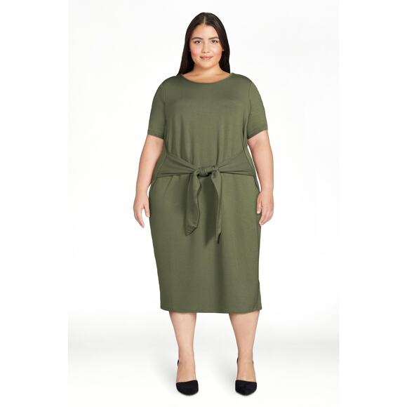 Time and Tru Womens Dress Sz XXL 20 Olive Green Tie Front Knotted Knit NEW - Picture 1 of 6